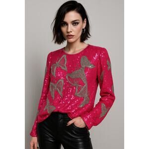 🩷VINTAGE 80s Sequin Silk Cocktail Blouse by Suedel Ann
Creations